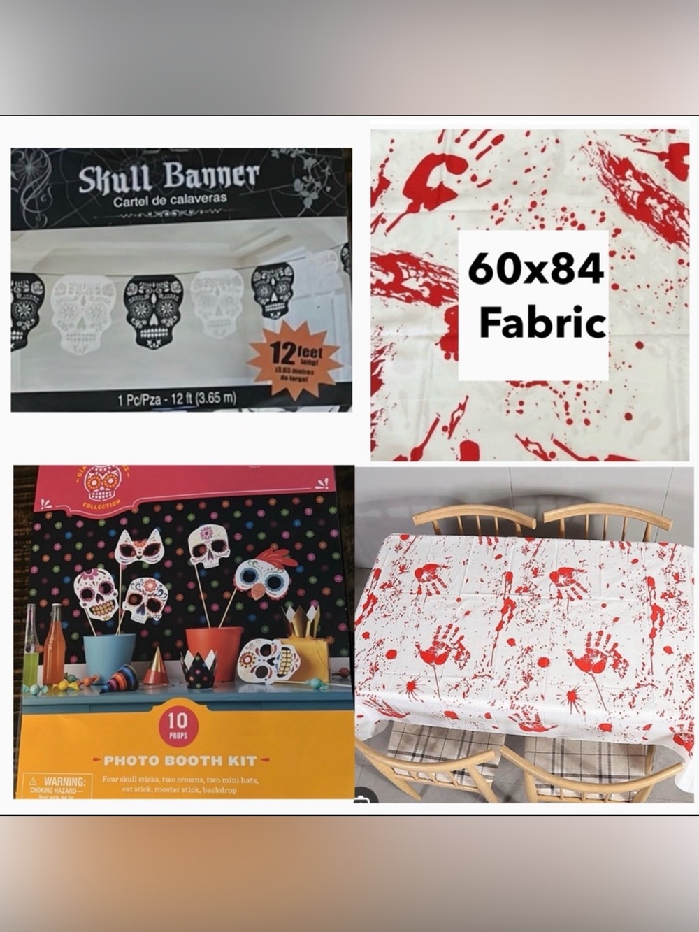 Halloween party Kit Bloody clothe skulls banner And Photo
Booth masks